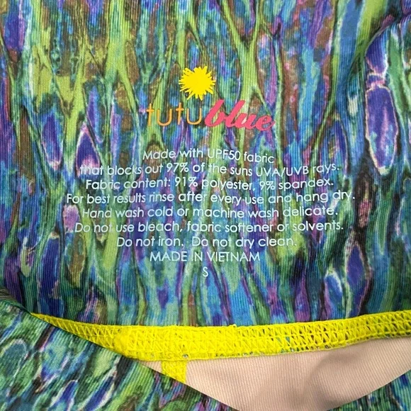 TUTU BLUE Women's Zip Long Sleeve Rash Guard Shibori W/ matching Leggings XS/S - Picture 7 of 8